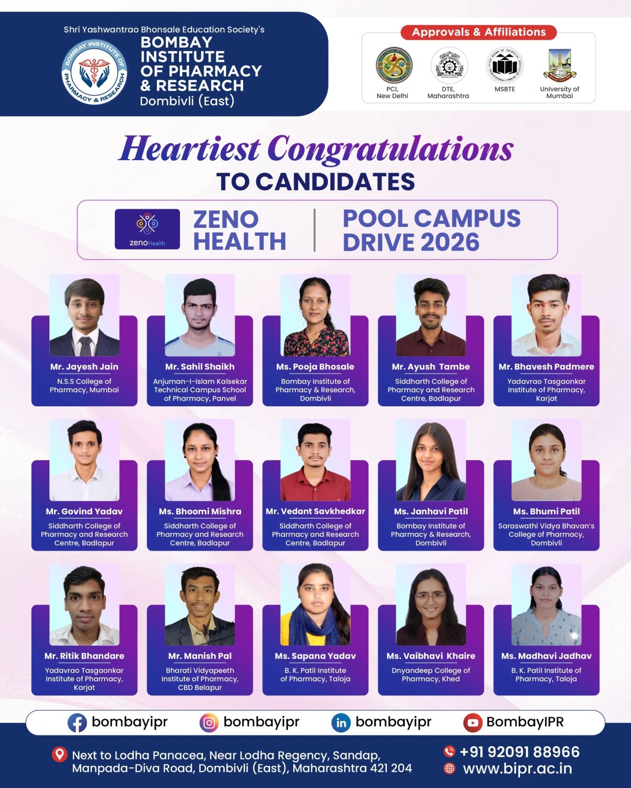 Selected candidates in the Zeno Health Pool Campus Placement Drive